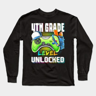 4Th Grade Level Unlocked Video Game Back To School Boys Long Sleeve T-Shirt